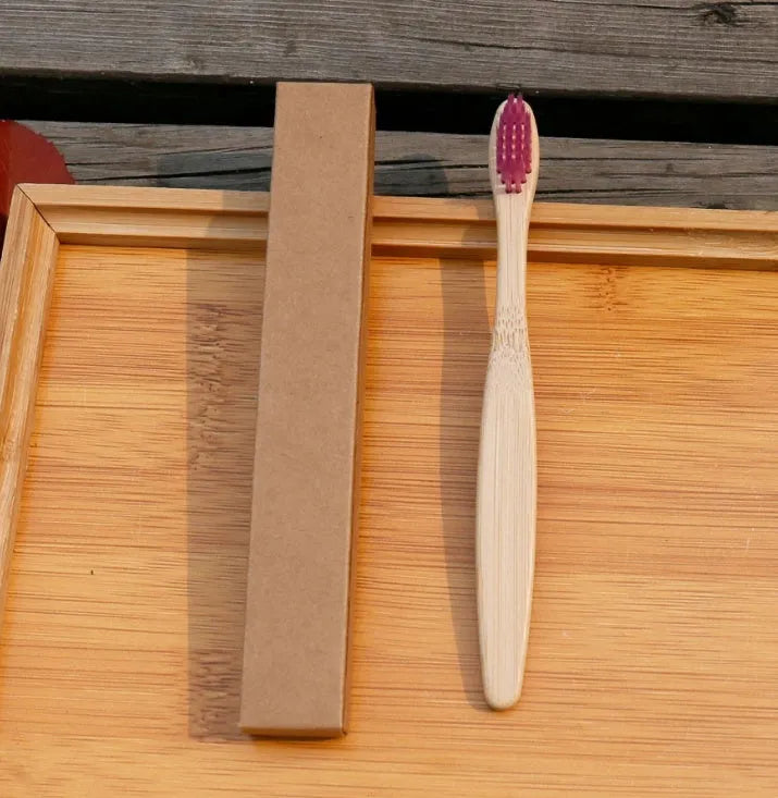 Eco friendly bamboo soft fibre toothbrush with biodegradable handle and soft PBT bristles