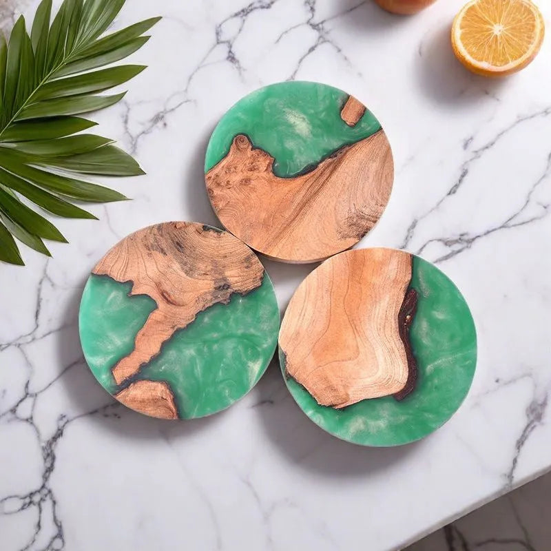 Nordic wooden style Kung Fu tea coaster in heat insulation resin, 9.8cm diameter