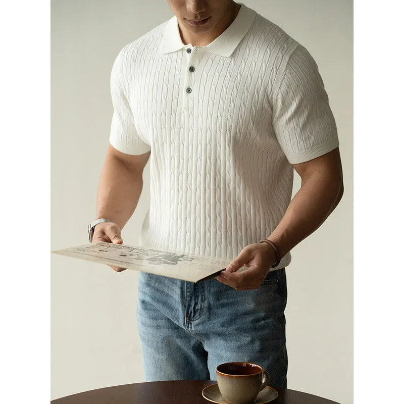 Men's short sleeve business top in khaki, black, or white colours