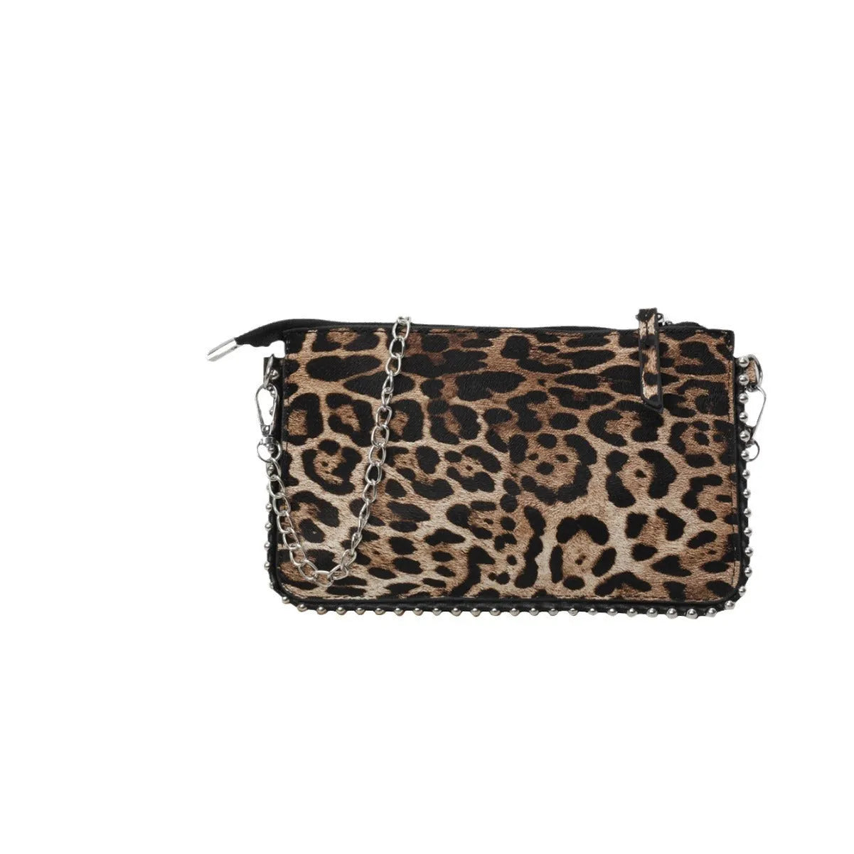 Women's casual crossbody underarm bag in brown PU with chain detail and horizontal square shape
