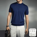 Men's knitted T-shirt in chemical fibre blend fabric with round neck and short sleeves in business gentleman style