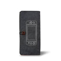 Black felt pouch for Nintendo Switch open to show console compartment and game card slots