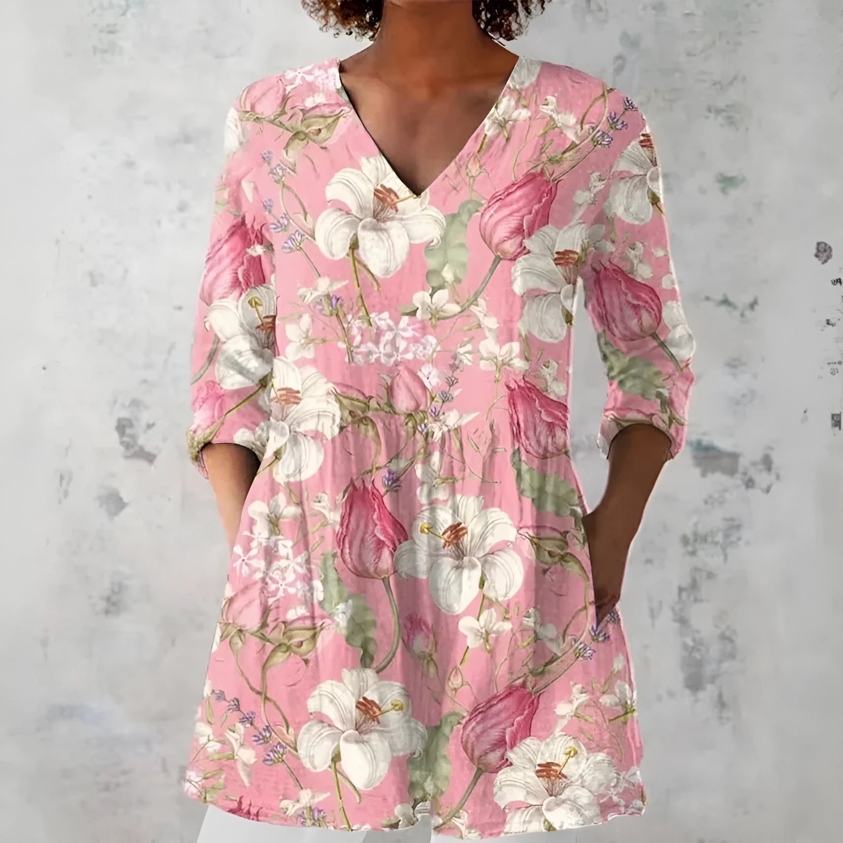 Women's retro printed long sleeve top in slim fit, shown in a colour option with digital print design.
