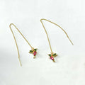 Women's long hanging earrings with bird charm design featuring zirconium wings in blue, red, and red lvzuan colour options