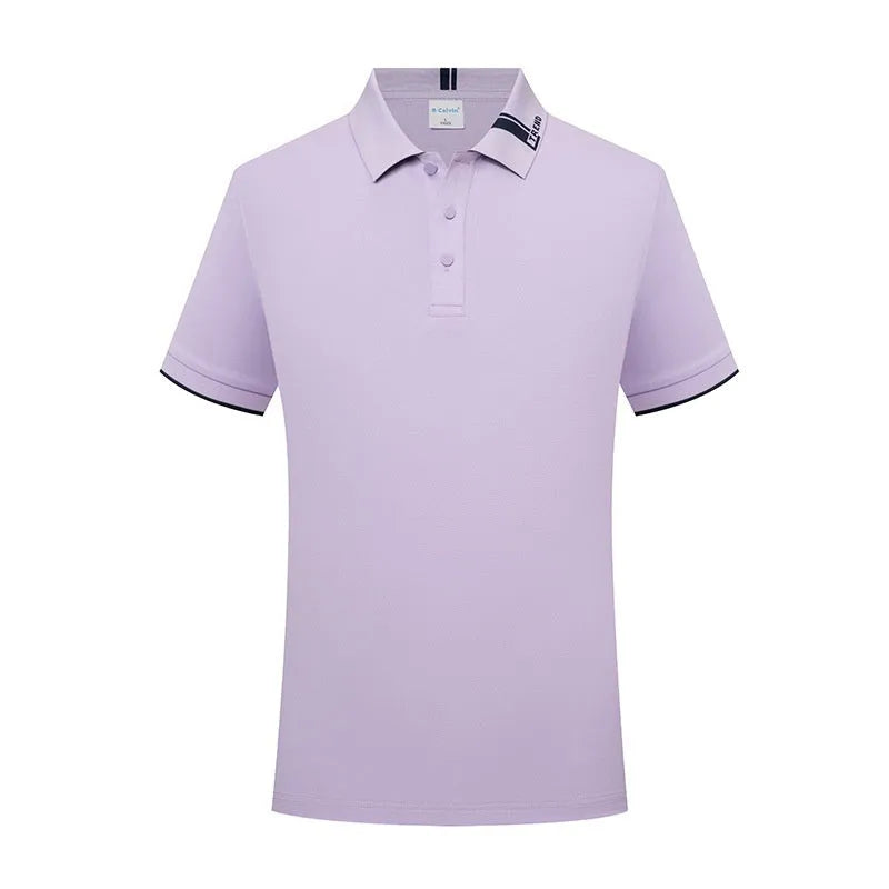 Women's cotton blend letter print lapel polo shirt in light blue, loose fit short sleeves