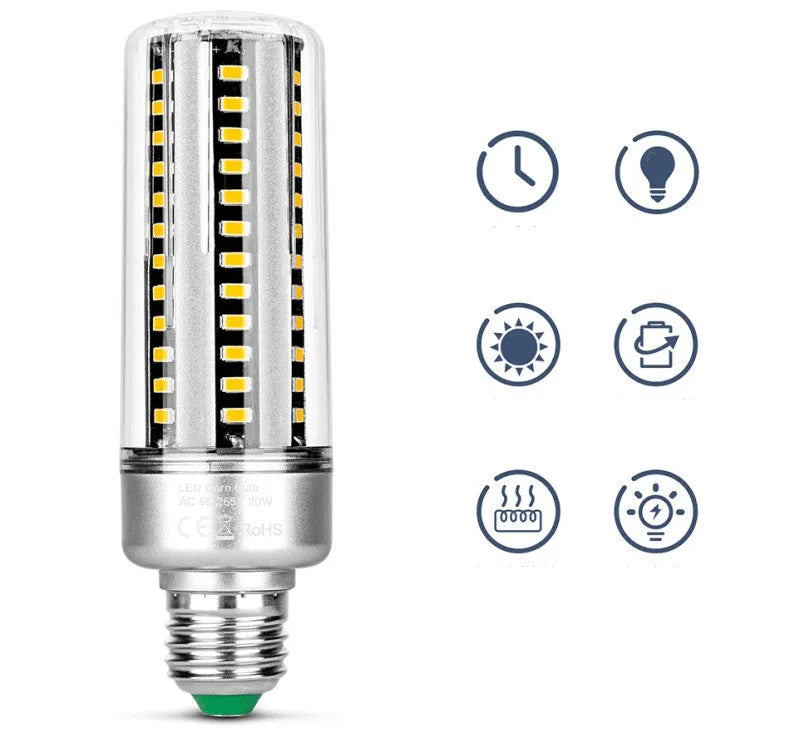 25W LED corn lamp with 2080 lumens, aluminium heat dissipation, E27 base, white colour temperature