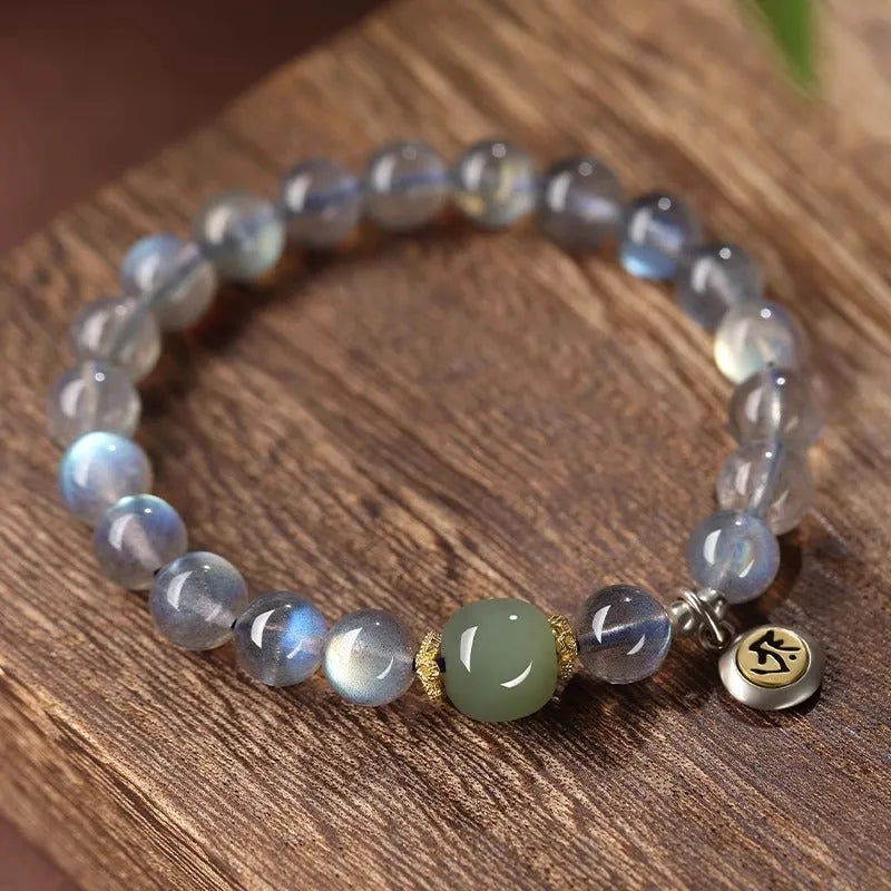 Moonstone crystal birth Buddha beads bracelet for women 8mm electroplated Thousand-Hand Kwan-yin style