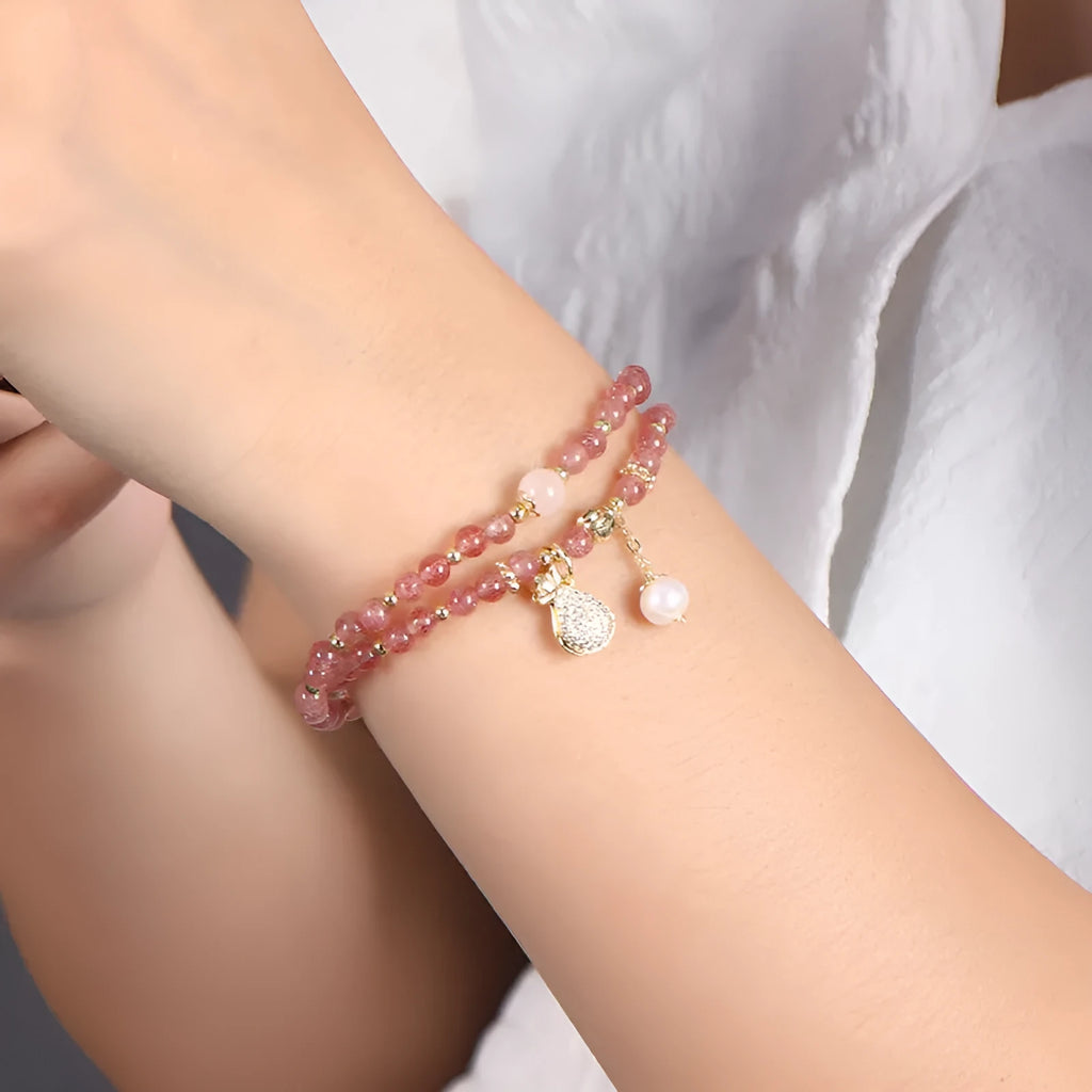Women's geometric strawberry quartz crystal bracelet for money drawing and luck changing