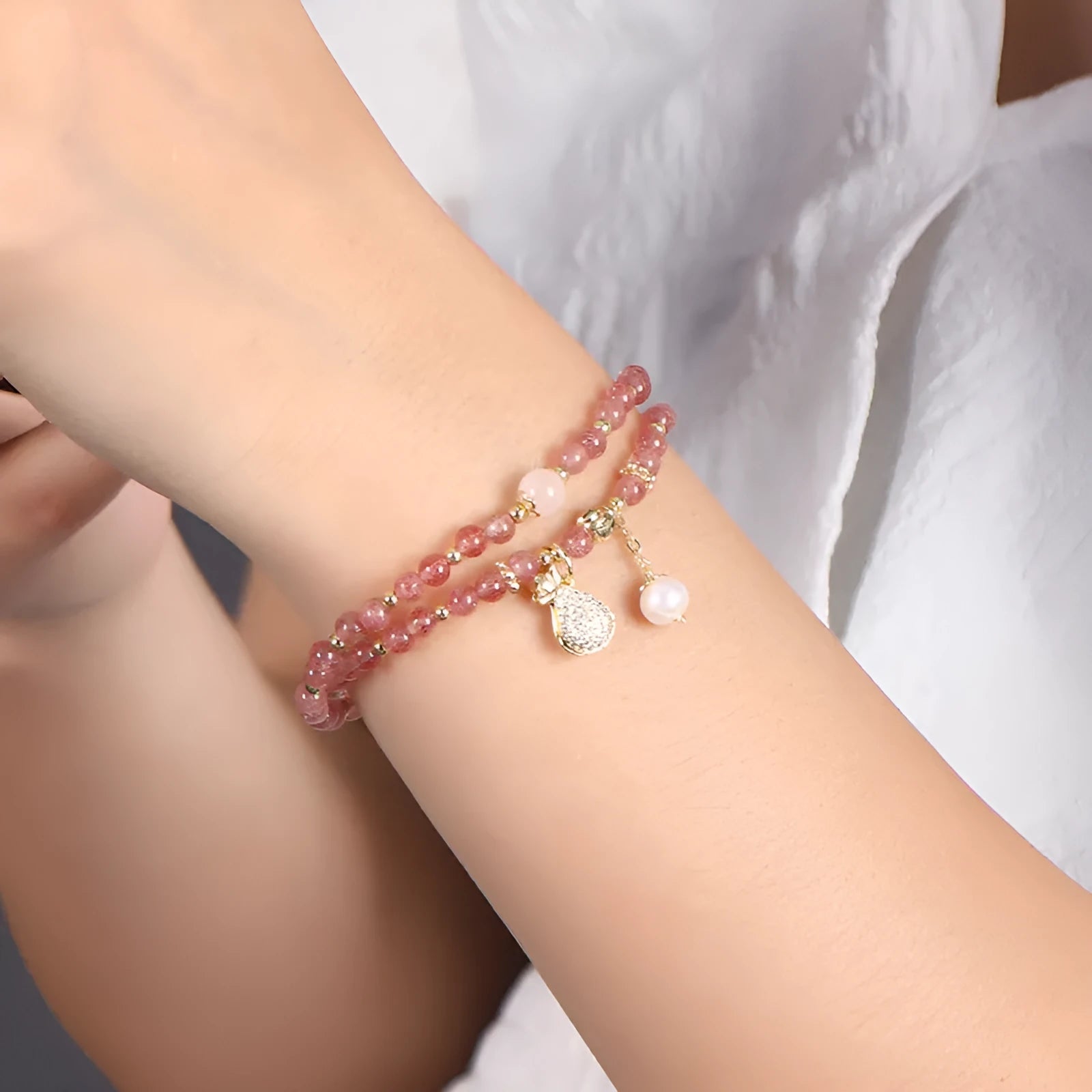 Women's geometric strawberry quartz crystal bracelet for money drawing and luck changing
