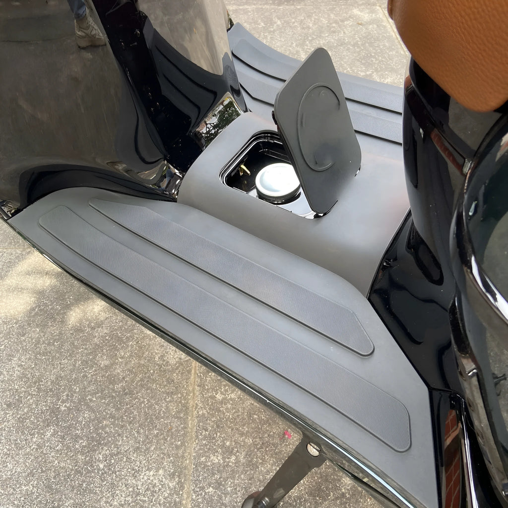 3D rubber motorcycle foot pad front pedal accessory in black grey with textured surface