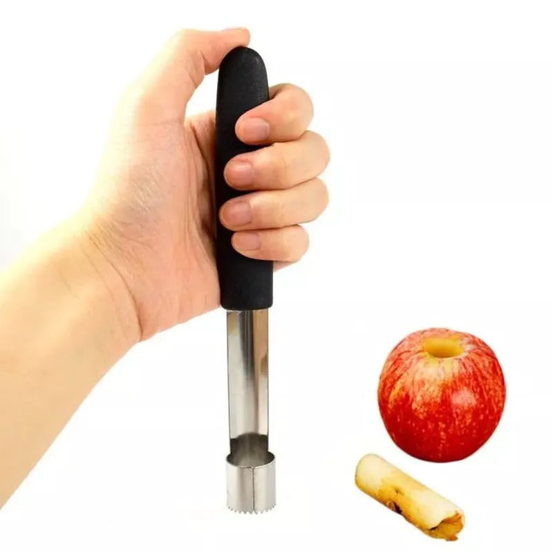 Stainless steel fruit corer with 178mm length and 20mm tube, lying flat on a clean surface