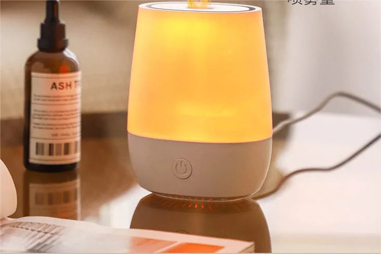 White USB aroma diffuser with simulated flame effect showing compact design and Type-C port
