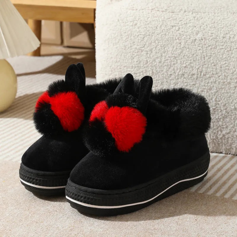 Winter high heel thick-soled cotton slippers in gray with non-slip TPR sole and plush upper