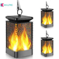Set of four black solar flame torch lights with flickering LED effect for garden decoration
