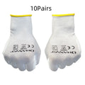 White PU coated labour gloves showing palm grip texture and 24 cm length.