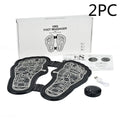 Black rechargeable foldable EMS foot massager pad with control host on floor