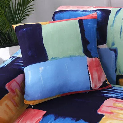 Super stretchable geometric abstract pattern sofa slipcover on three-seater sofa 190-230cm