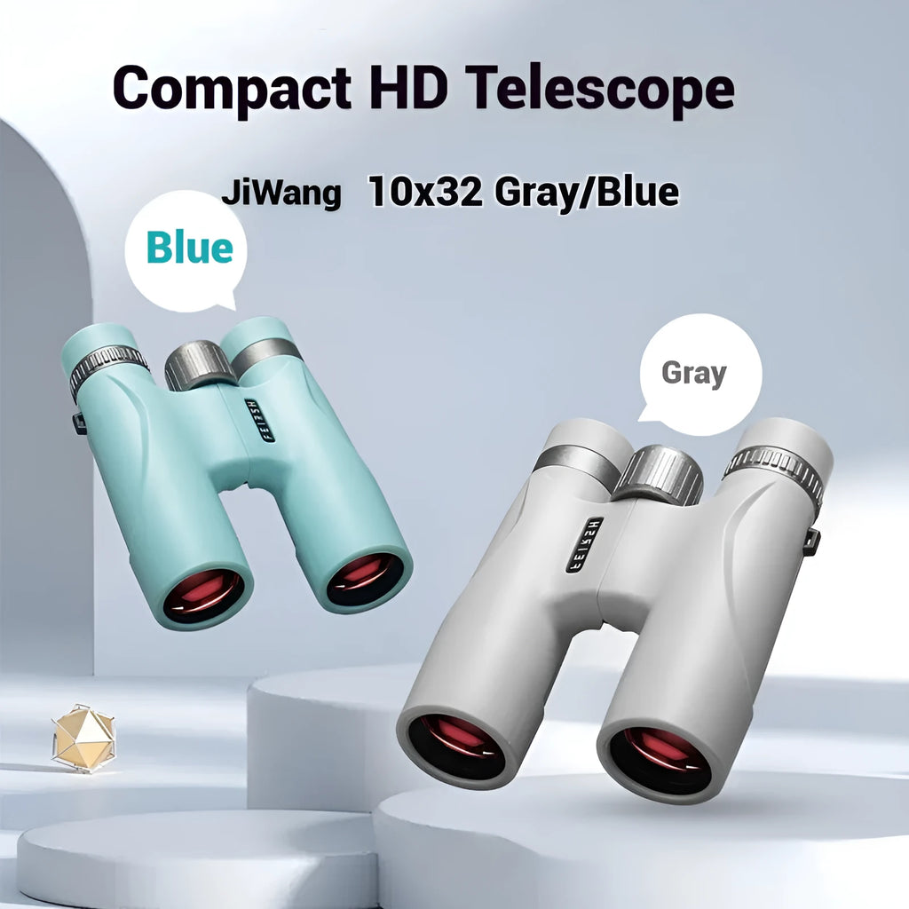 Wine red finish 10x32 binoculars with grey or blue options on a dark background