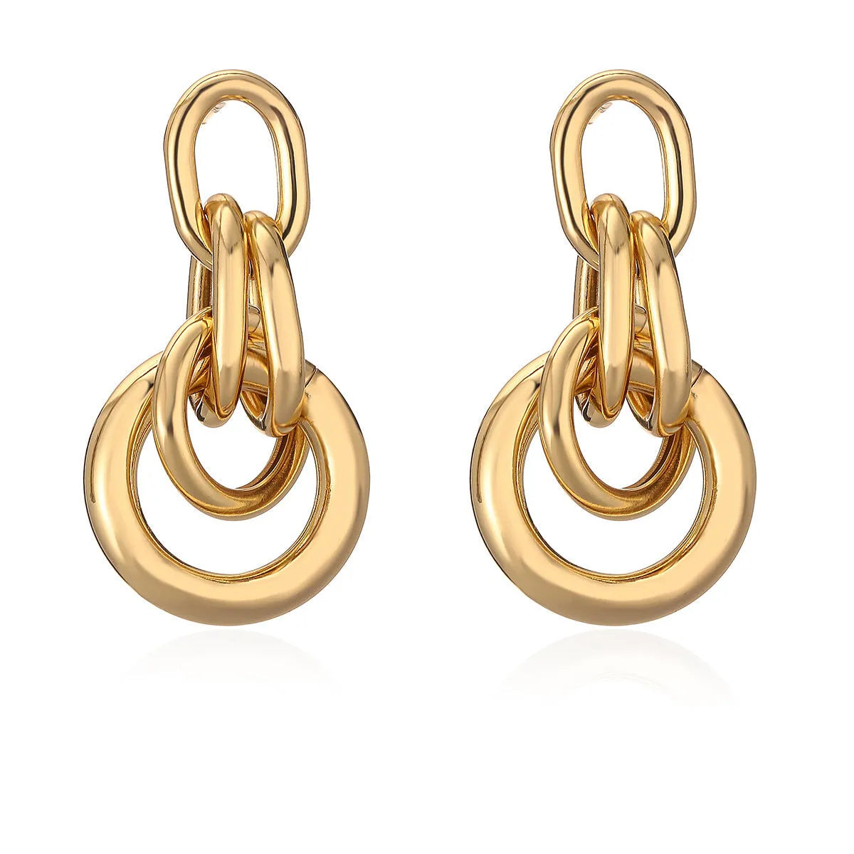 Gold-colour geometric copper earrings for women with an irregular, high-profile silhouette.