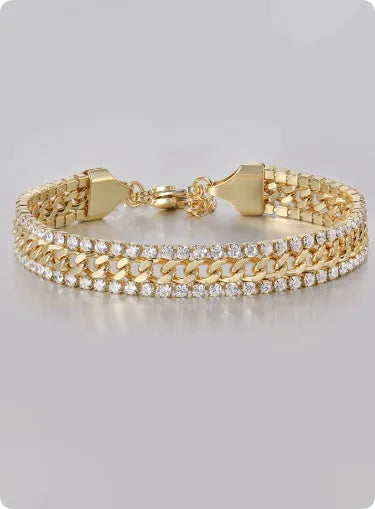 Gold tennis bracelet with titanium steel construction and artificial gemstone details