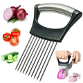 Stainless Steel Food Slice Assistant Onion Holder Slicer Tomato Cutter with NonSlip Handle 14cm x 9.5mm Kitchen Tool for Fixing and Dividing Food Materials