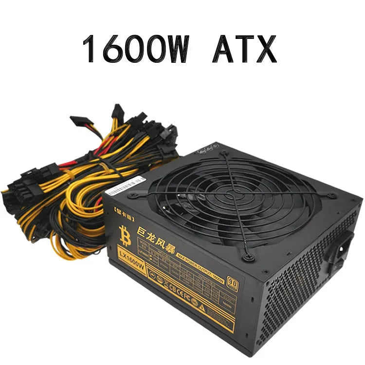 Black server power supply unit with multiple cable connectors and ventilation grille