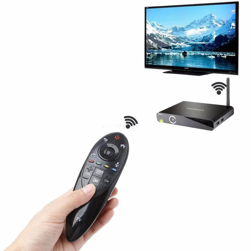 Black ABS remote control for LG AN-MR500G/AN-MR500, side view showing button layout and compact size