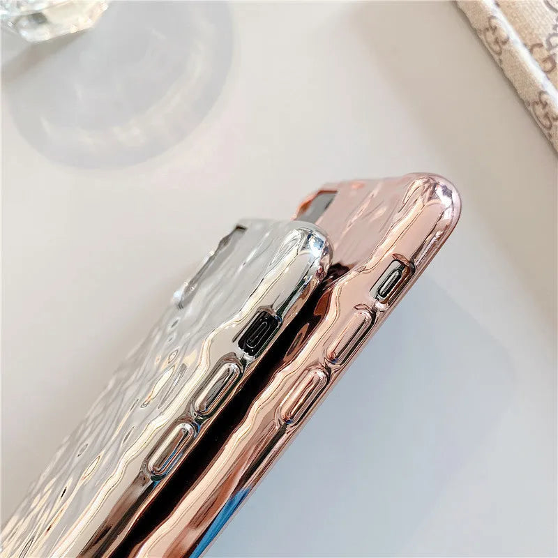 Folded TPU phone case in rose gold for iPhone with electroplated back cover