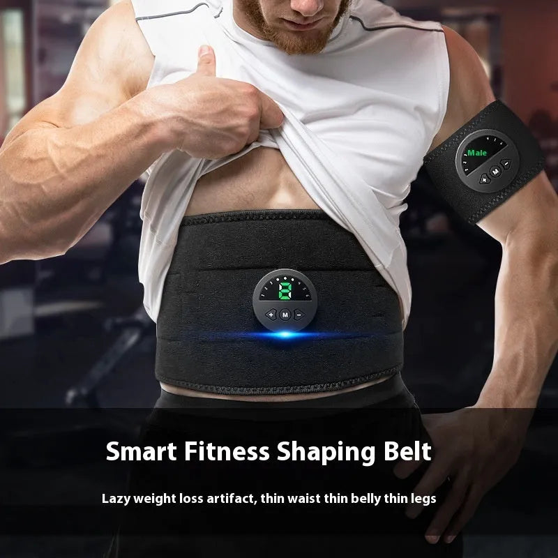 LCD display abdominal fitness belt with adjustable strap and USB charging cable