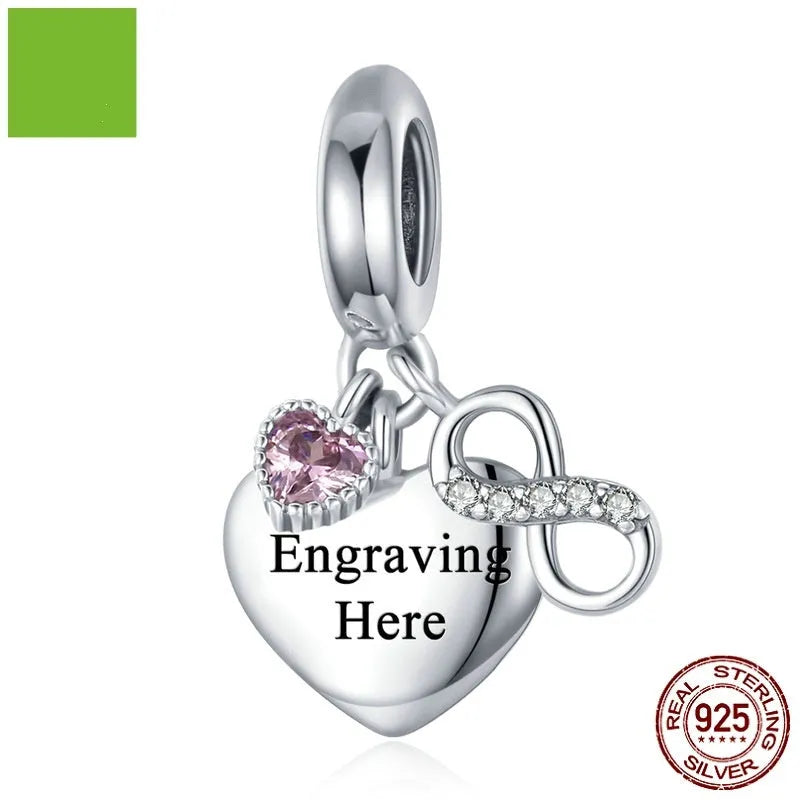 925 Silver Endless Love DIY Bracelet Pendant Engravable inlay loose bead fresh sweet charm for jewellery making gift silver colour