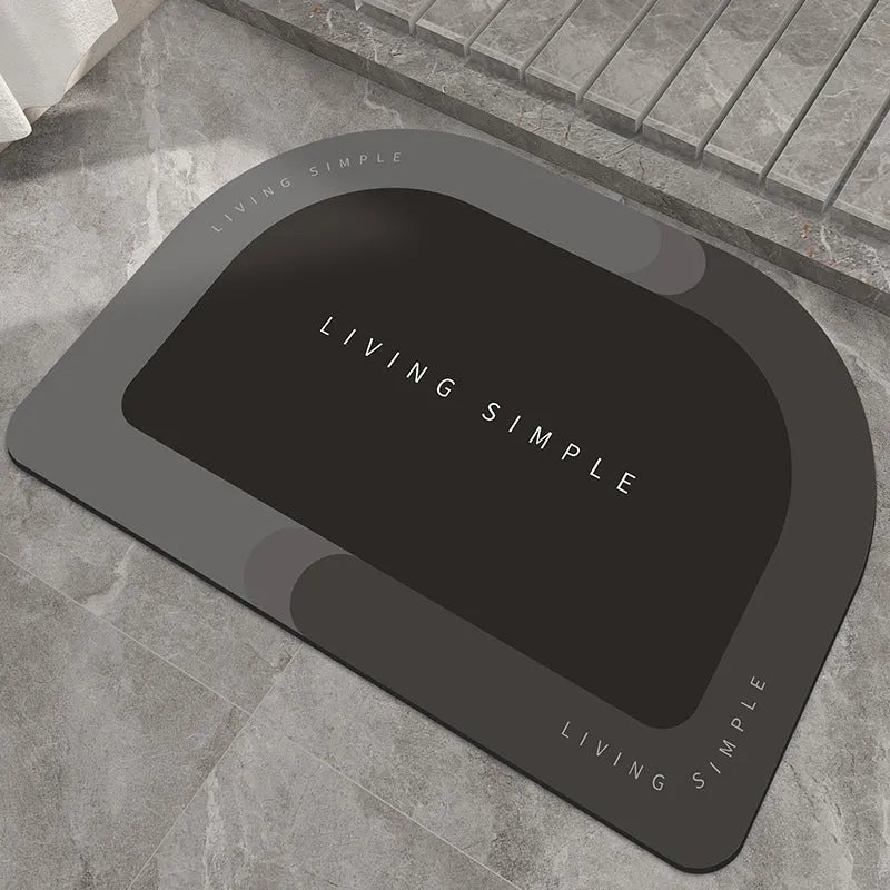 Oval super absorbent quick-dry bath mat with non-slip rubber bottom in grey, 40x60cm