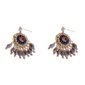 Diamond embedded round crystal tassel earrings thick gold plated copper geometric drop blue purple women's jewellery