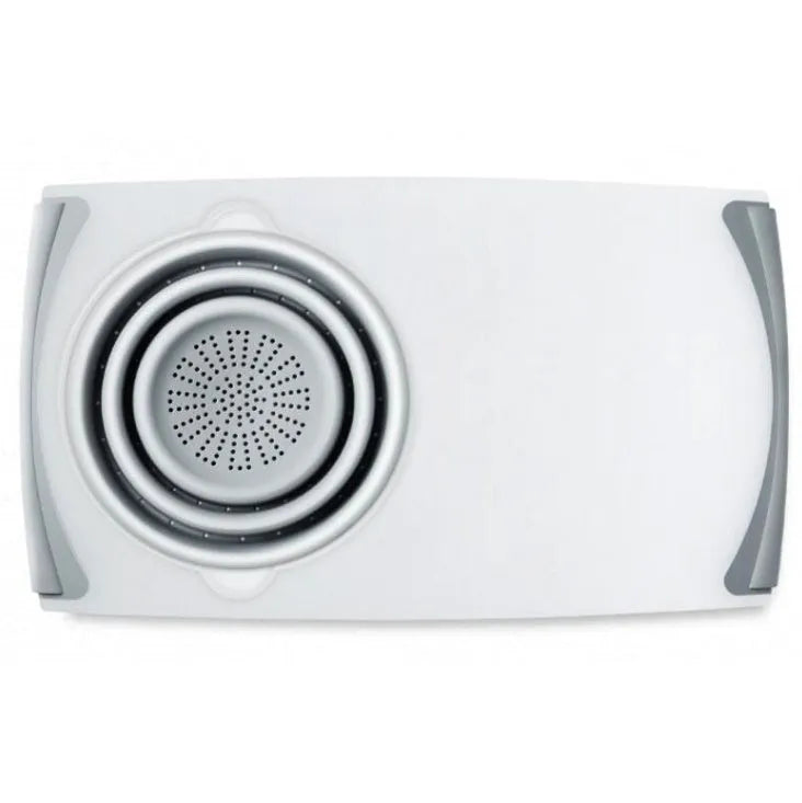 Gray PP+TPR multi-functional 3 in 1 chopping board with detachable folding drain basket and thickened cutting surface
