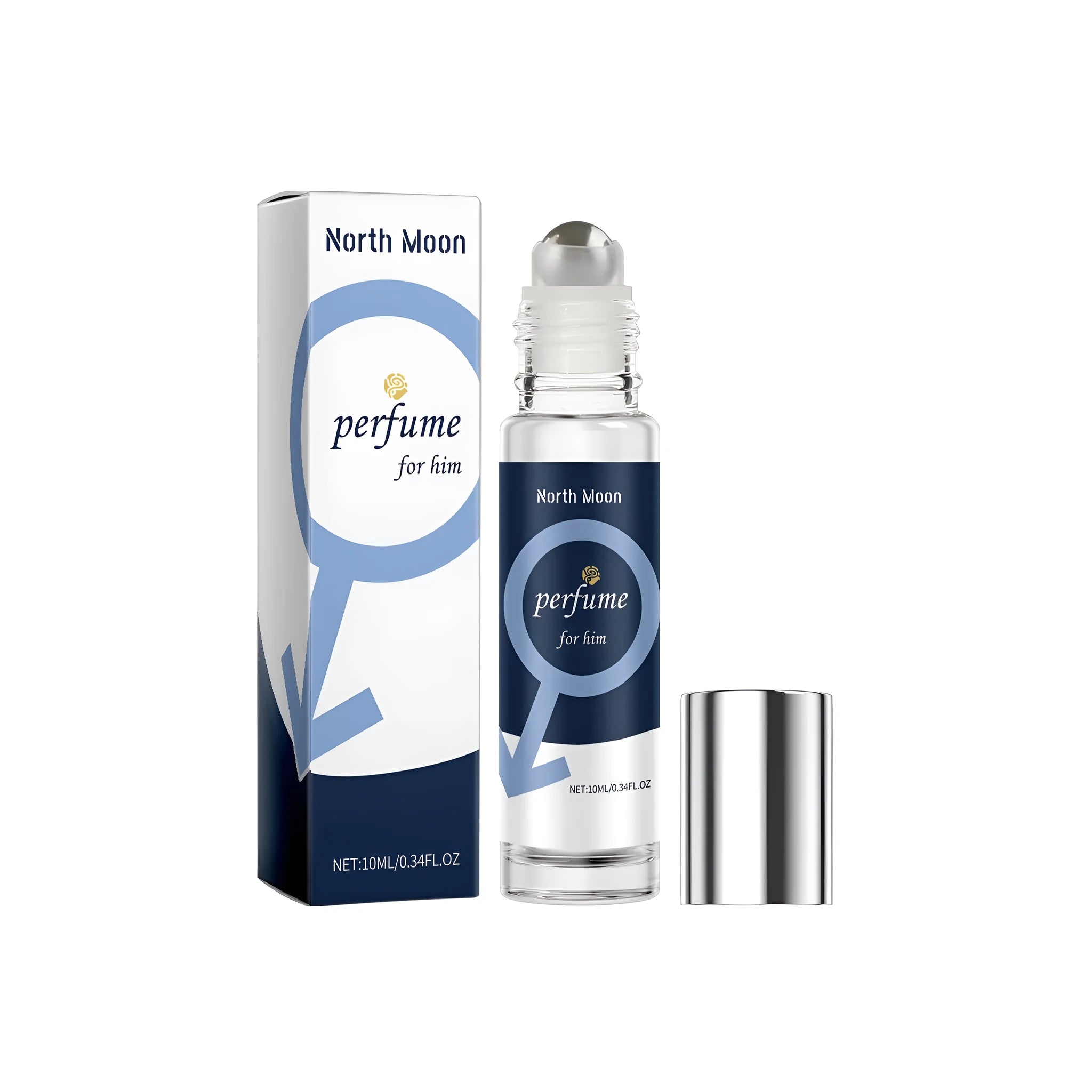 A 10ml glass bottle of men's perfume with bergamot and patchouli scent notes