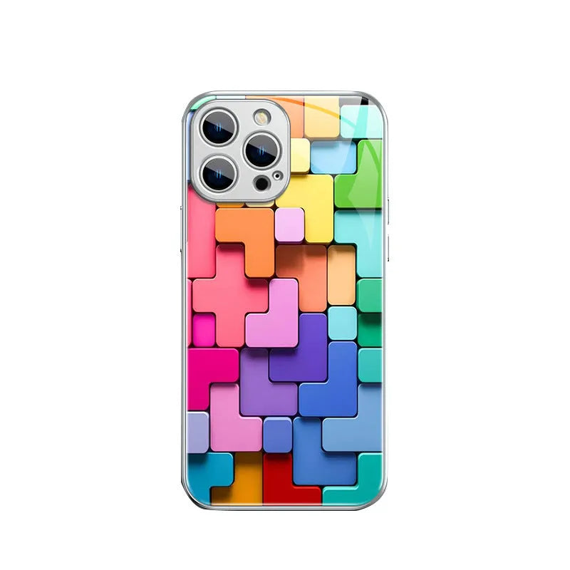 Colourful cartoon geometry pattern silicone back cover iPhone case with building block design