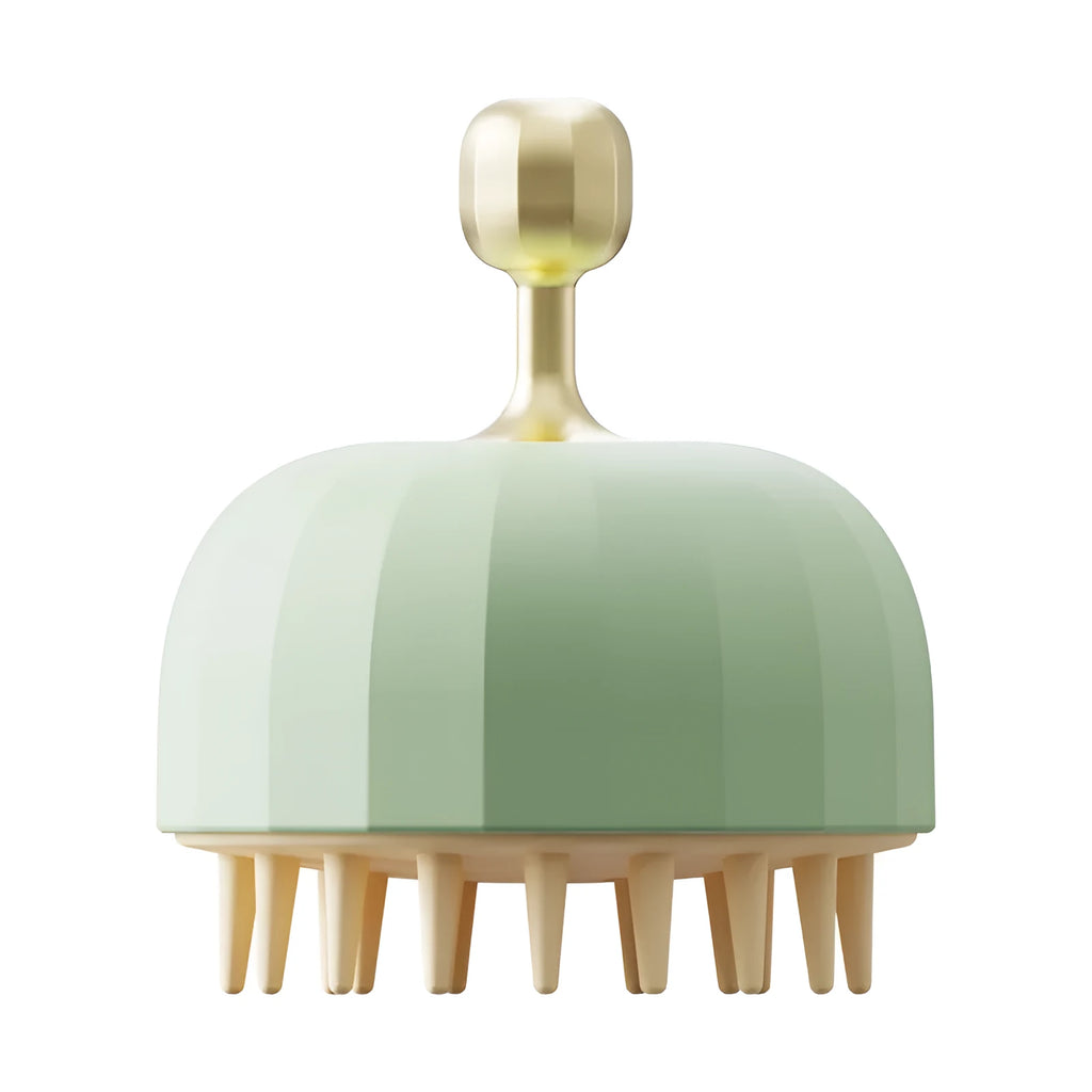 Green pet bath brush with silicone bristles and drain holes for dog and cat washing