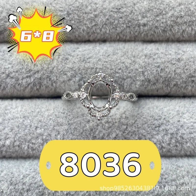 Oval open mouth ring with five-pointed star ornament on 6x8mm stone, Korean style copper jewellery
