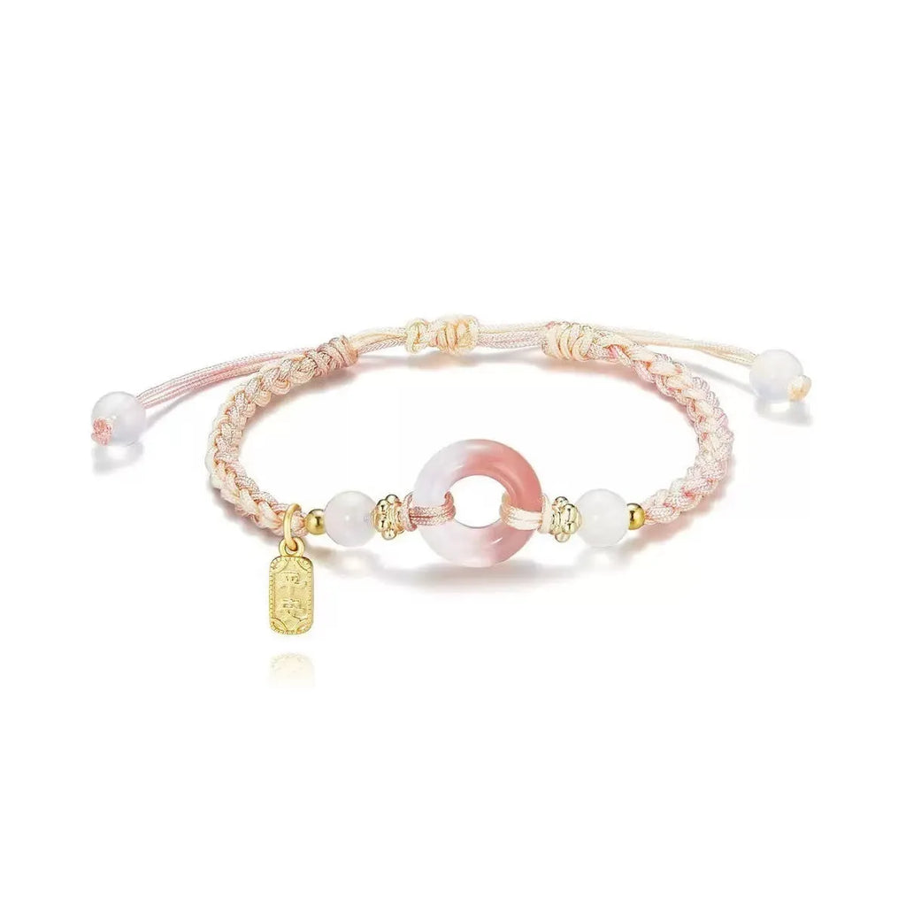 Peach blossom peace buckle woven bracelet in green pink and black for women unisex DIY watch band