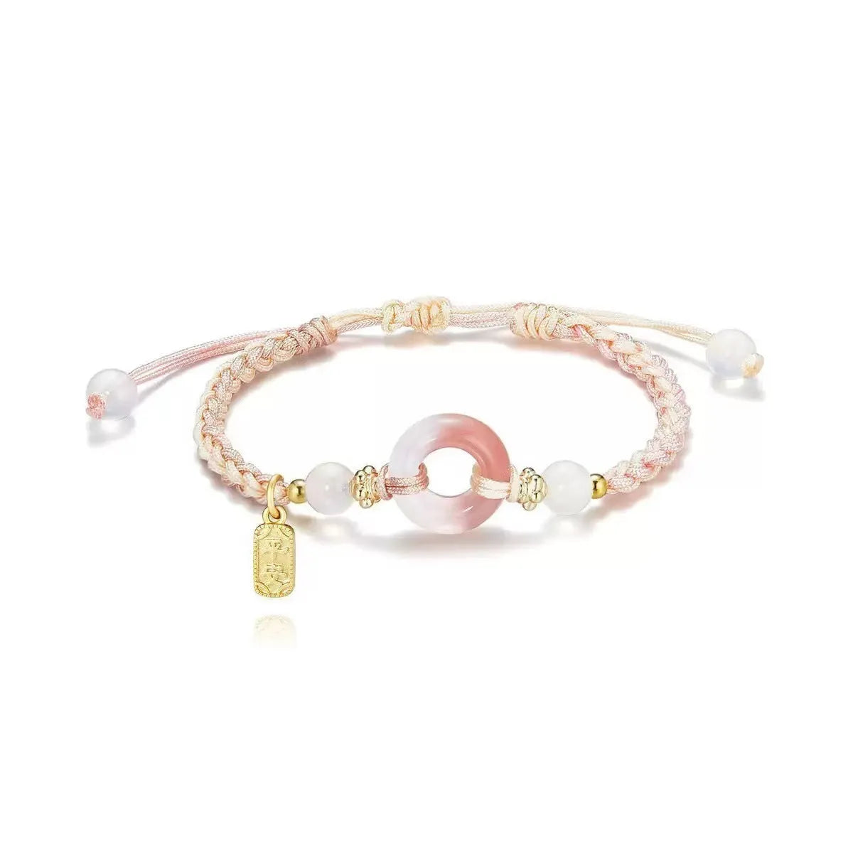 Peach blossom peace buckle woven bracelet in green pink and black for women unisex DIY watch band
