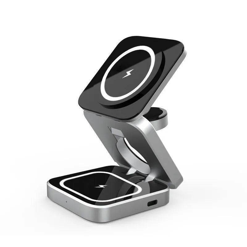Three in one folding desktop wireless charging bracket with magnetic ring for Apple Samsung Google Pixel Watch