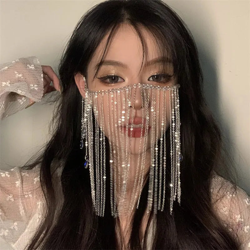 Water drop gem hair jewelry with inlaid artificial gems and semi-precious stones, silver or gold plated alloy, black lace colour