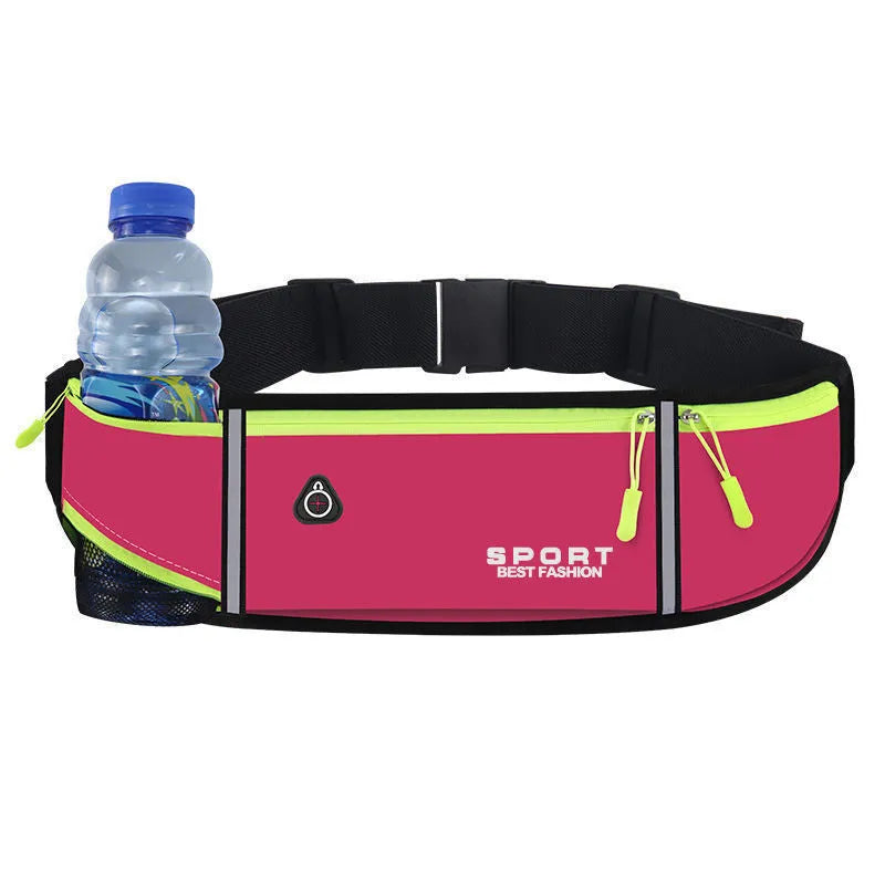 Waterproof Oxford cloth outdoor exercise running belt bag in fluorescent green with anti-theft pocket and adjustable waist strap