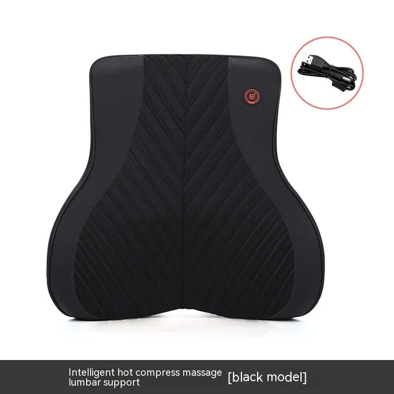 Car electric massage heating headrest lumbar support pillow with memory foam in black and orange