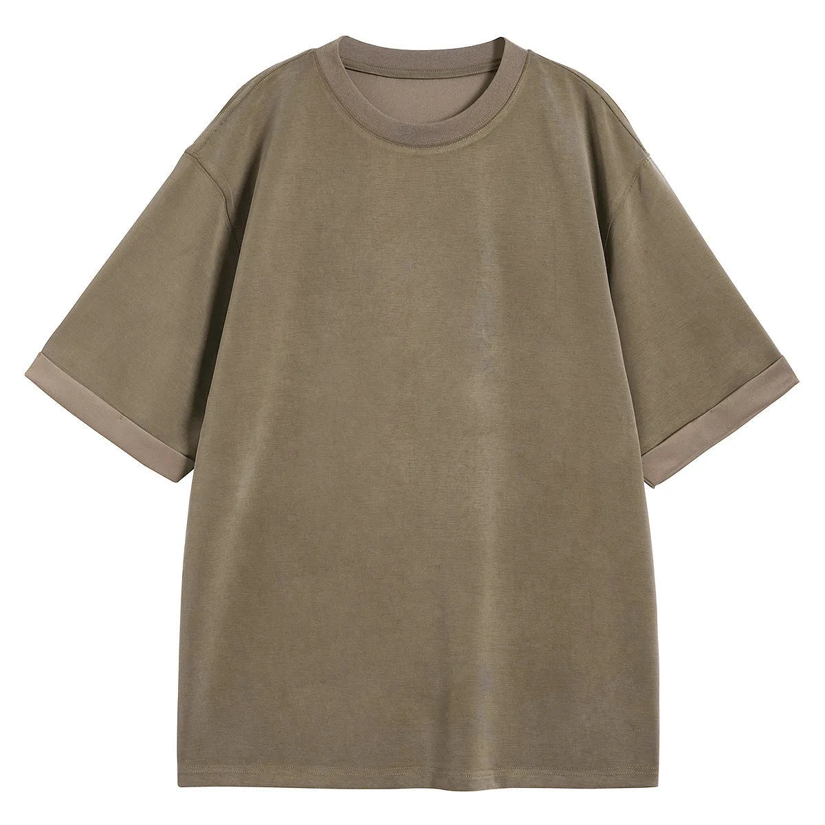 Men's loose drape knit T-shirt in solid colour with short sleeves and collage stitching, black brown white, S to 2XL