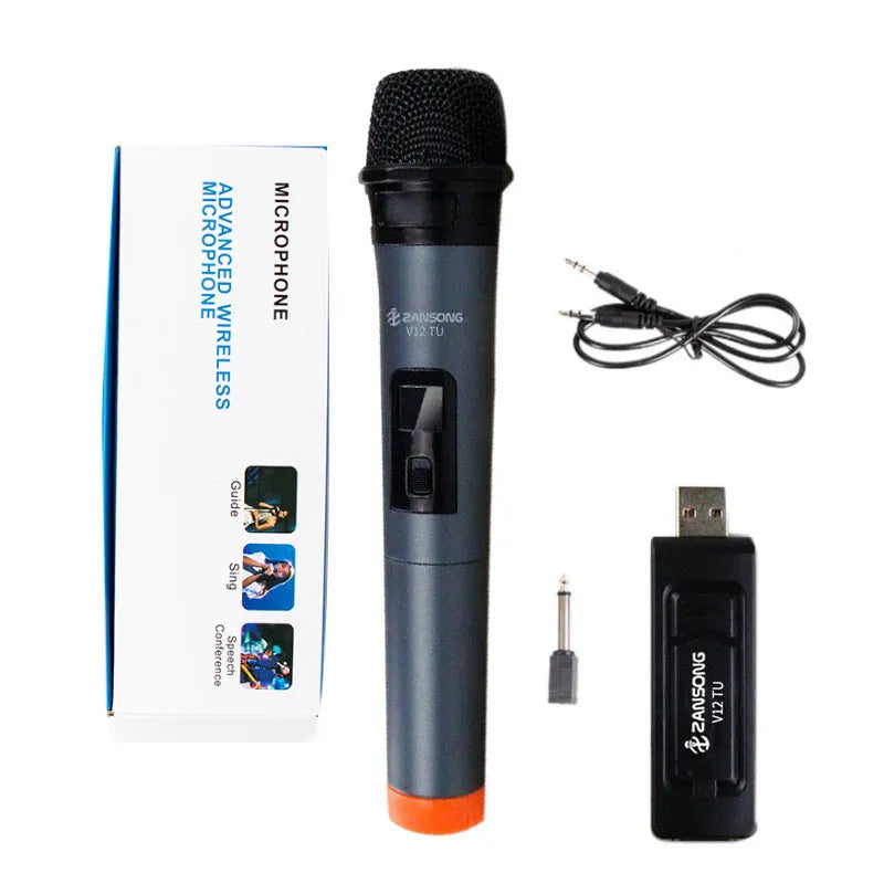 Black wired dynamic handheld microphone with USB receiver and audio cable