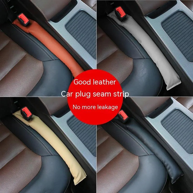 Car seat leak-proof gap strip in PU leather, available in black, beige, brown, and gray colours