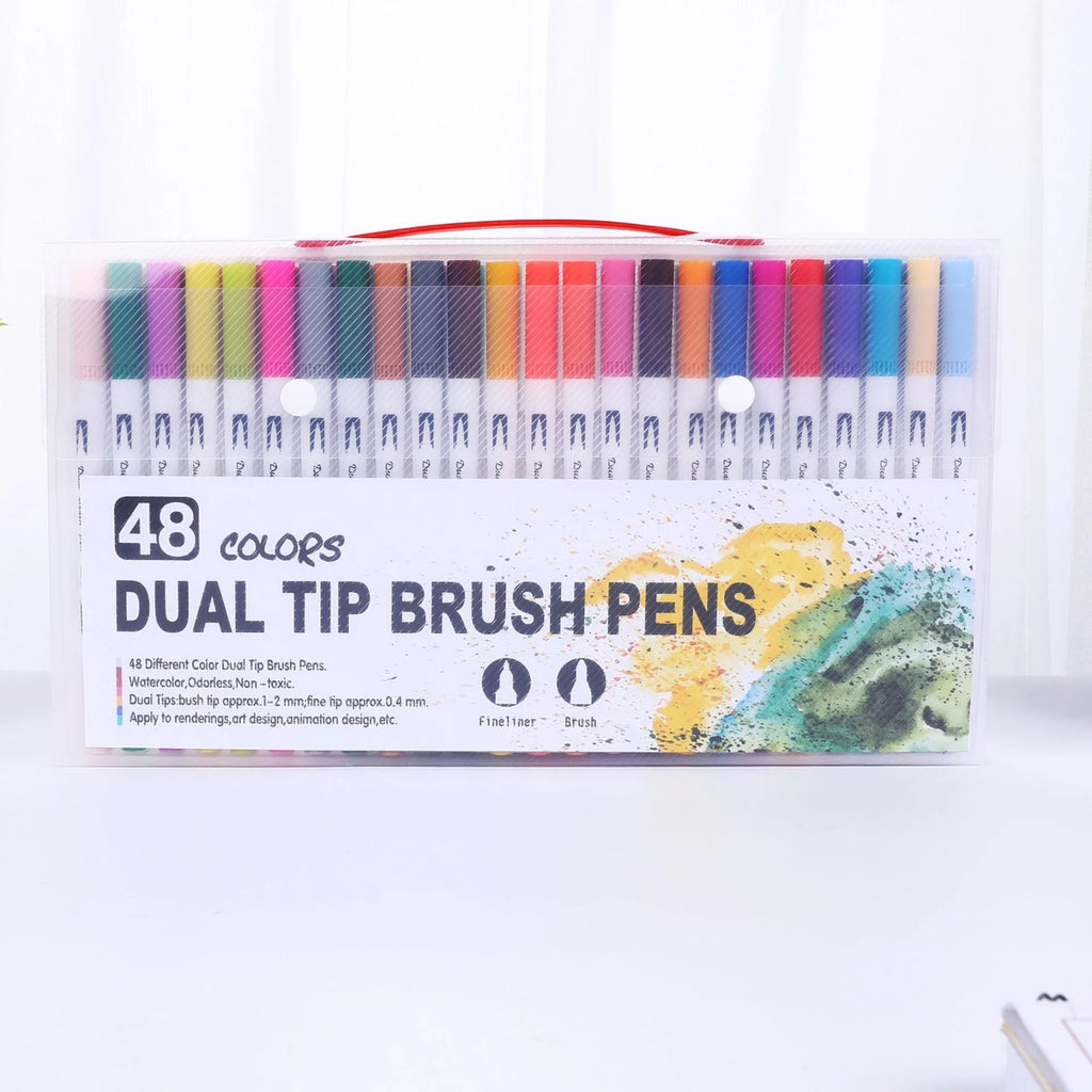Set of ink watercolour pens in a case, available in 48, 60, 72, or 100 colour options.