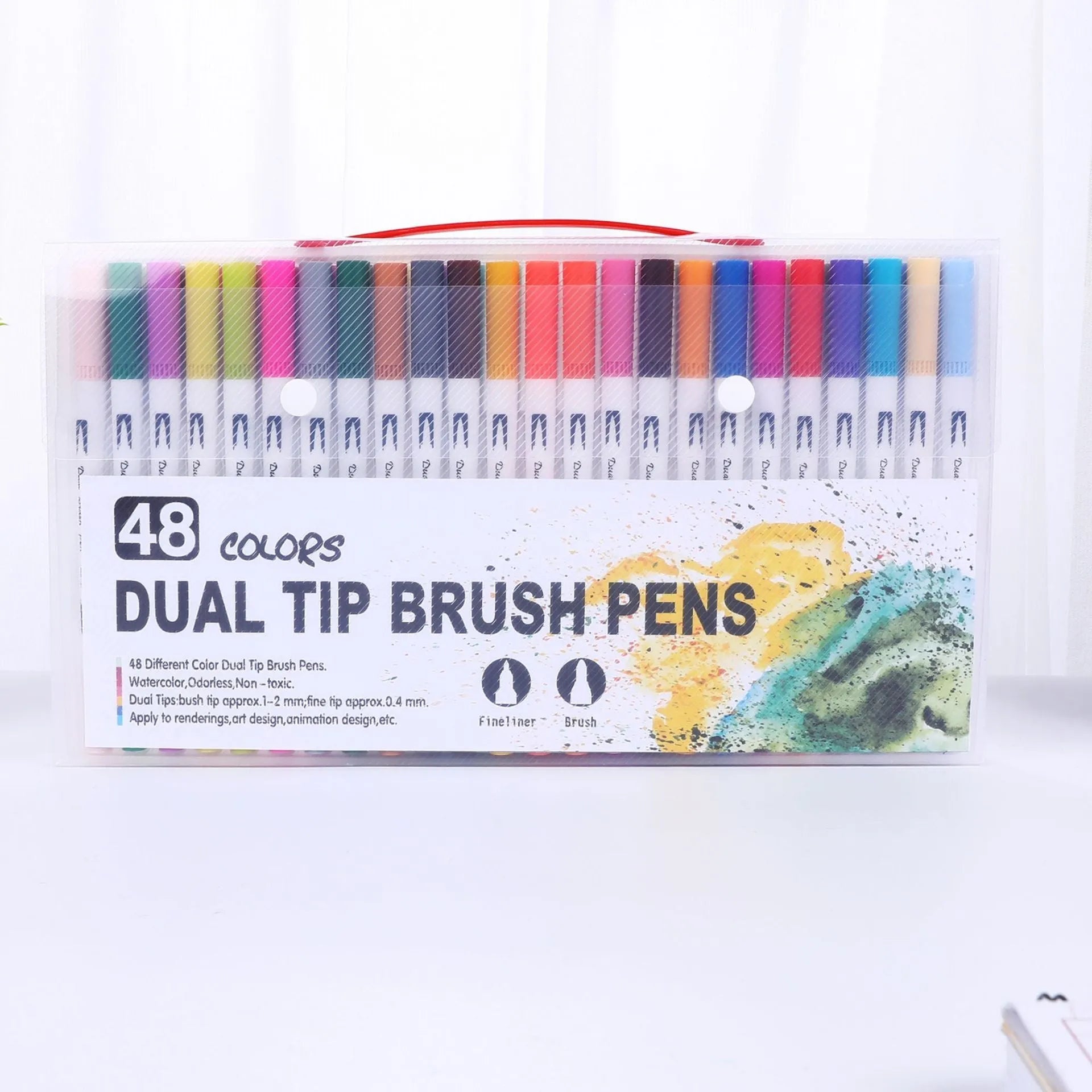 Set of ink watercolour pens in a case, available in 48, 60, 72, or 100 colour options.