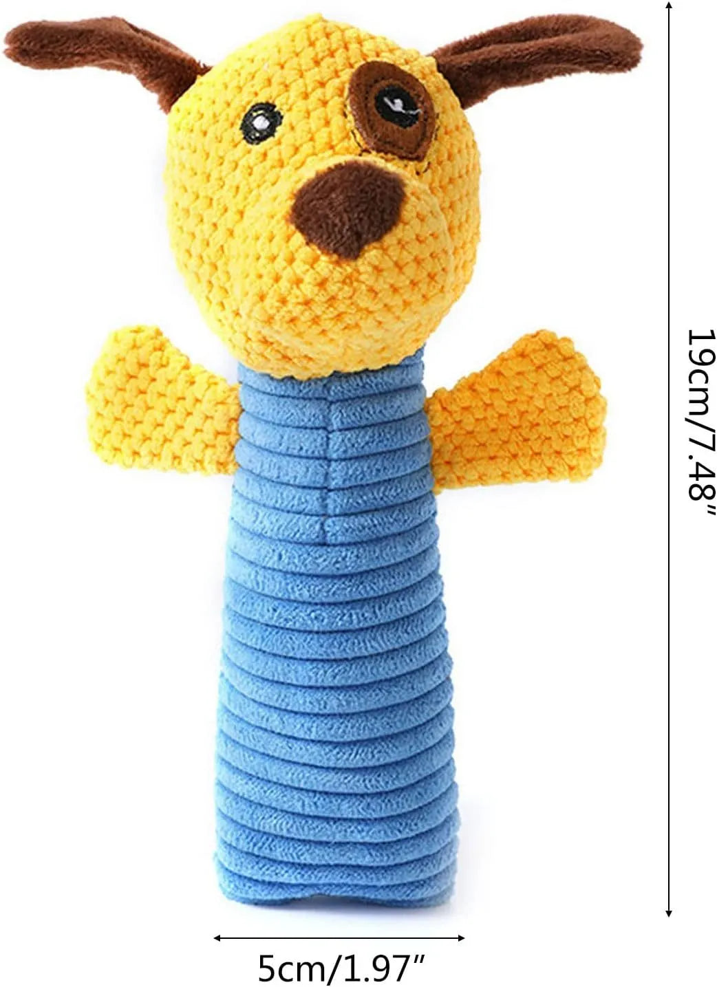 Squeaky plush dog chew toy in animal shapes for dental cleaning and teething relief
