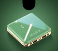 Mini cylindrical power bank with aluminium shell in selected colour showing USB ports and compact 83mm size